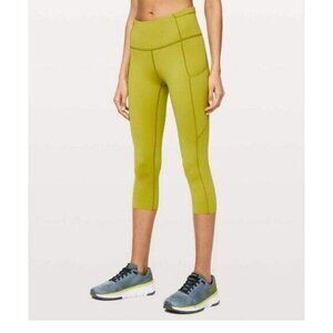 Lululemon sz 8 women Fast Free Crop II 19” Nulux Golden Lime Colour Gym Running.